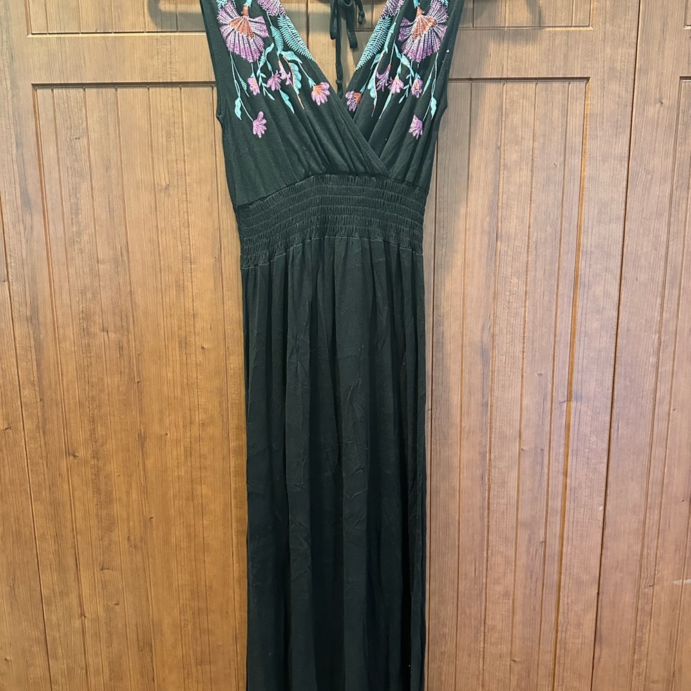 Embroidered Black Maxi Dress